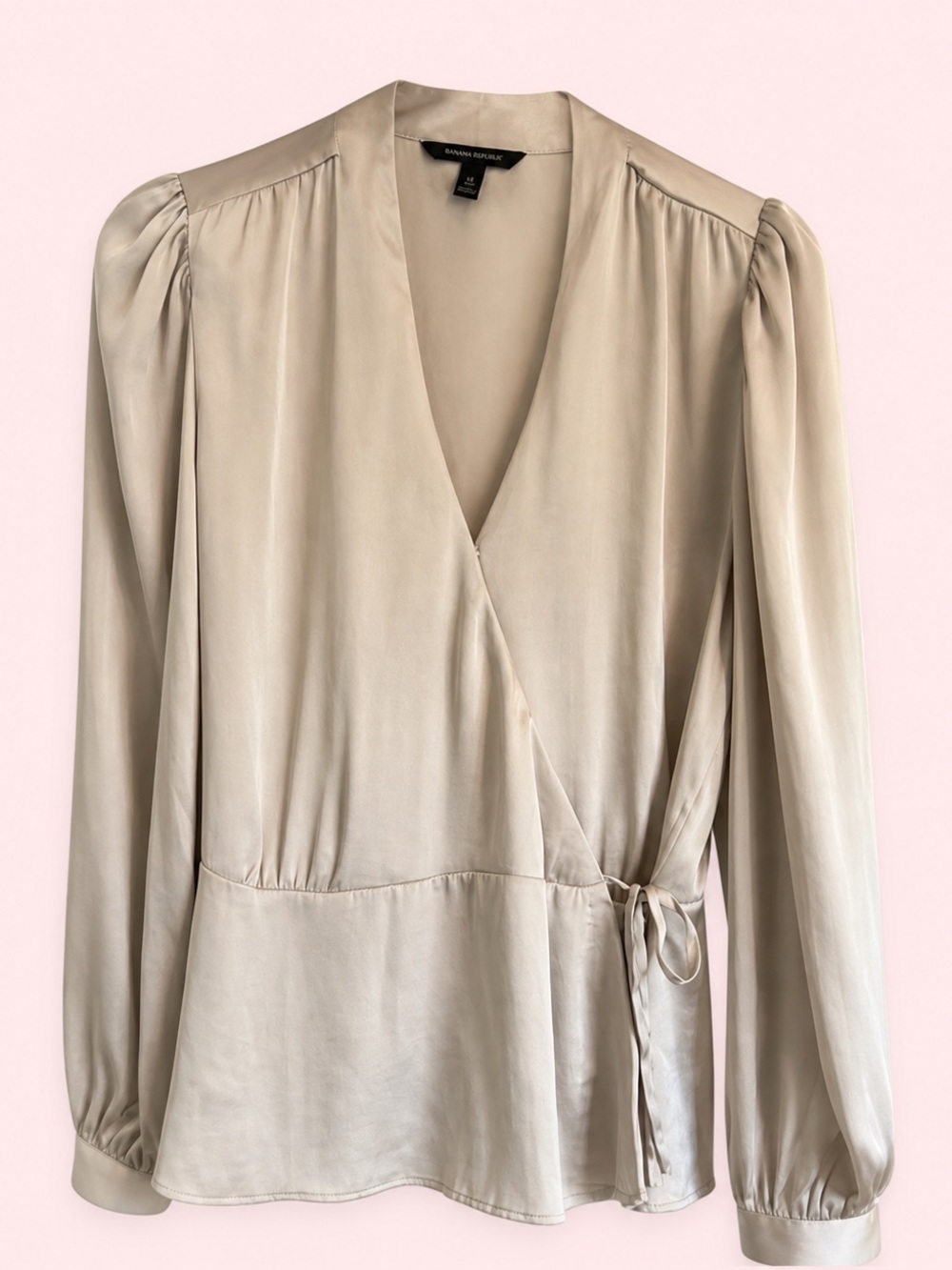 Banana Republic Silver Wrap Long Sleeve Blouse with flare at bottom